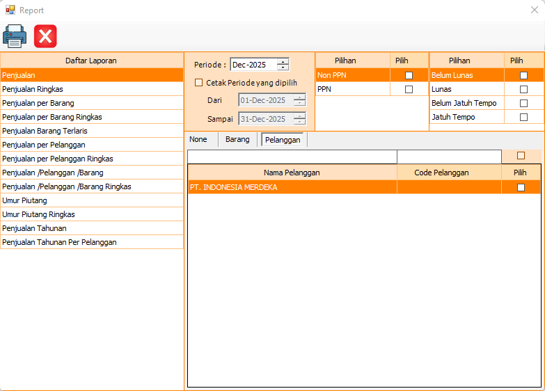 Layar Daftar Laporan